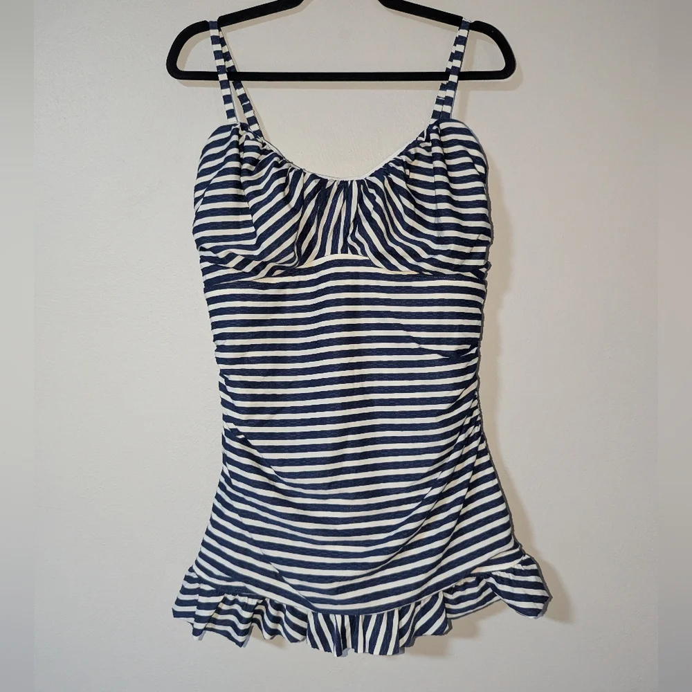 16 NWOT Beach House Plus Size Blue Striped Swim Dress